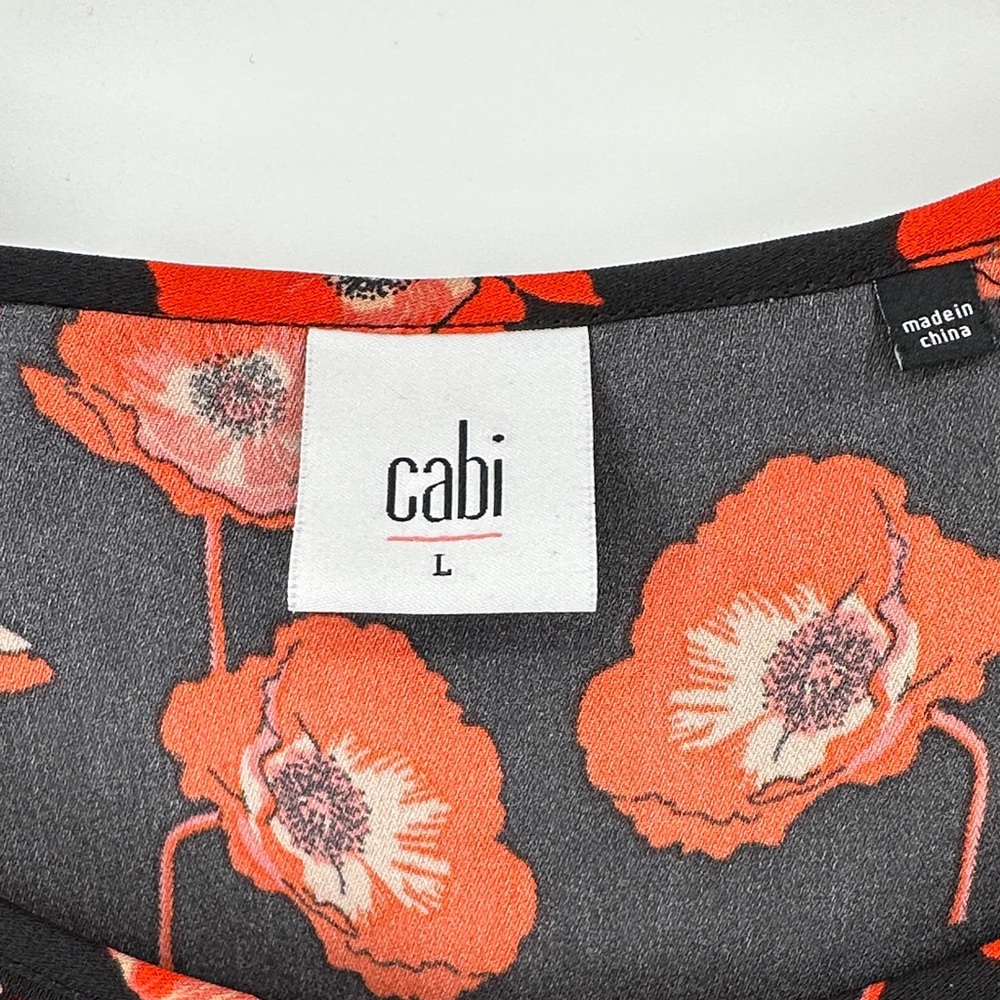 CAbi Black and Red Poppy Print Short Sleeve Top - Picture 2 of 6